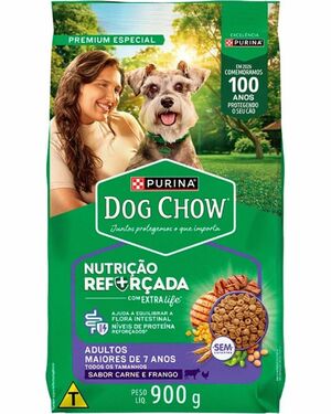 DOG CHOW EXTRALIFE ADULTOS 7+ SABOR CARNE E FRANGO 900G