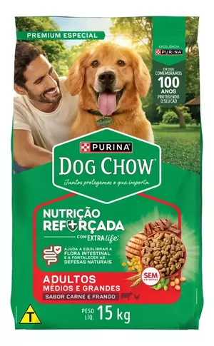 DOG CHOW EXTRALIFE ADULTOS MEDIOS E GRANDES 15KG