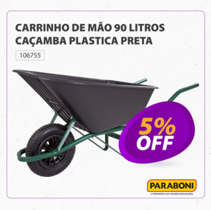 CARRINHO DE MAO 90 LITROS CACAMBA PLASTICA PRETA