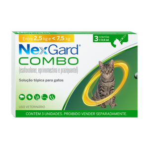 NEXGARD COMBO GATOS 0,9ML C/ 3 UNIDADES (DE 2,5 A 7,5 KG)