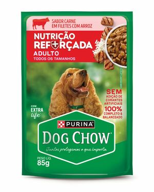 DOG CHOW ADULTOS SABOR CARNE COM FILETES DE ARROZ 15X85G