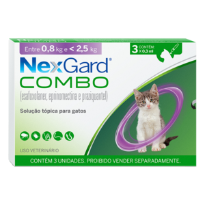 NEXGARD COMBO GATOS 0,3ML C/ 3 UNIDADES (DE 0,8 A 2,5KG)